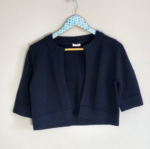 Akris Punto Womens SZ 6 Black Wool Crop Short Sleeve Knit Open Cardigan